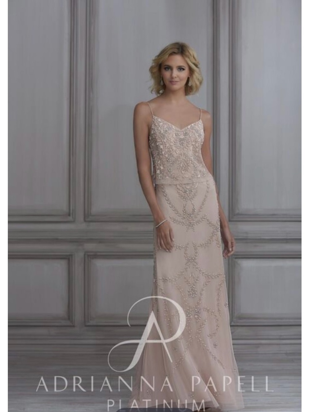 Adrianna Papell Platinum Blush Beaded Spaghetti-Strap Maxi Dress
